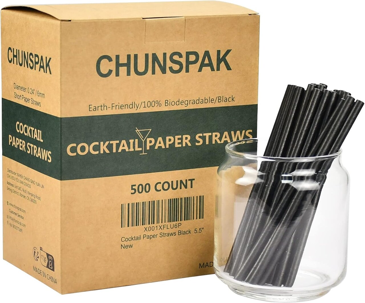 Short Paper Straws Bulk 5.5 inch - 500 ct. Disposable Black Paper Drinking Straw, Sip Stirrers for Cocktail, Coffee and Short Drinks